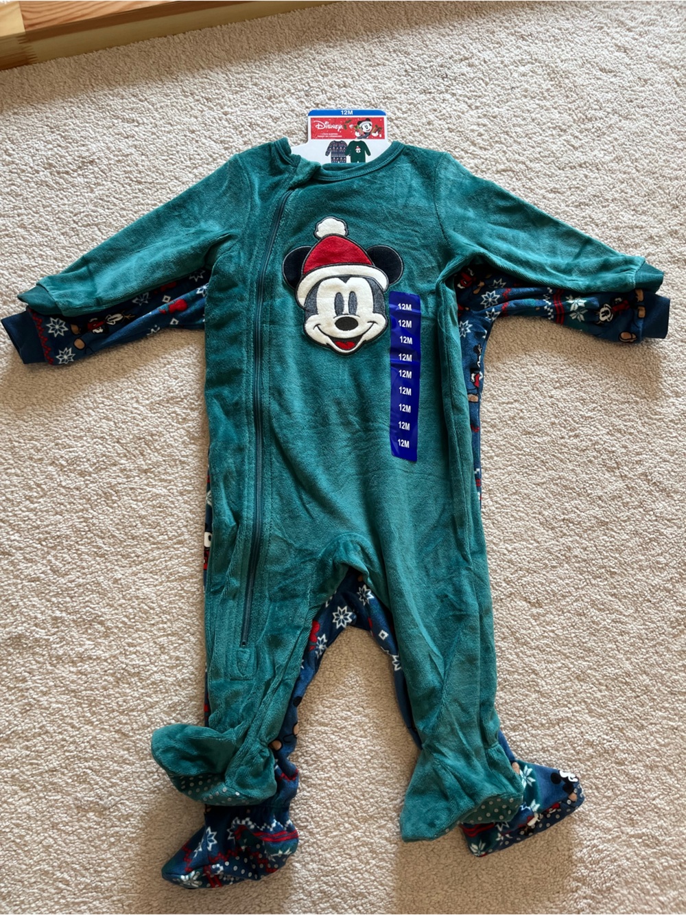 Disney Teal Green Mickey Mouse Holiday Footed One-Piece